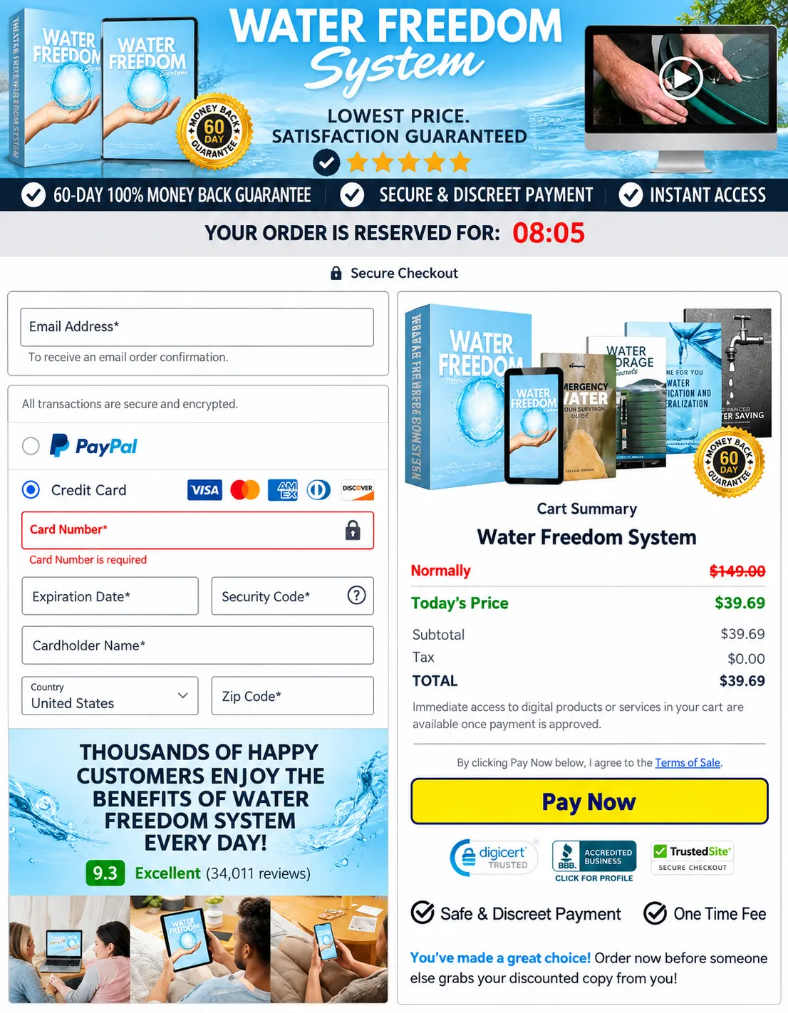 Water Freedom System checkout page preview